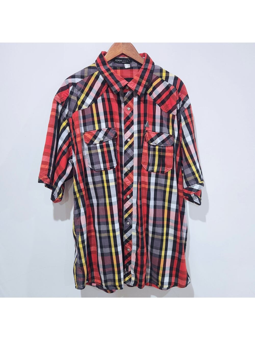 Vintage Rocawear Red Black Plaid Pearl Snap Button Up Shirt Size 4X Streetwear